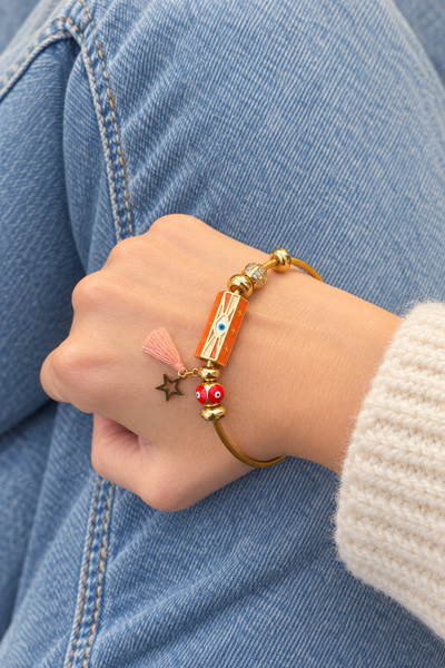 Bracciale bangle amuleto turco cilindrico e charms