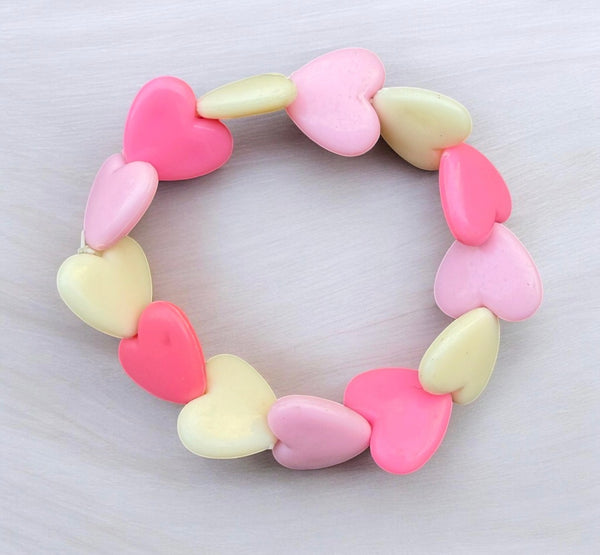 Bracciale colors Beads giro cuori large rosa fuxia bianco