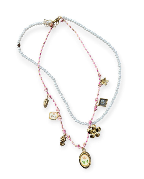 Collana Isla Bonita doppia perle e cordino multi charm