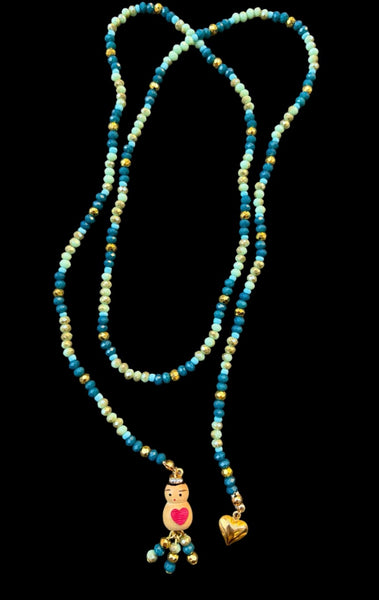 Collana Chinitos  de La Buena  Suerte ottanio verde acqua oro