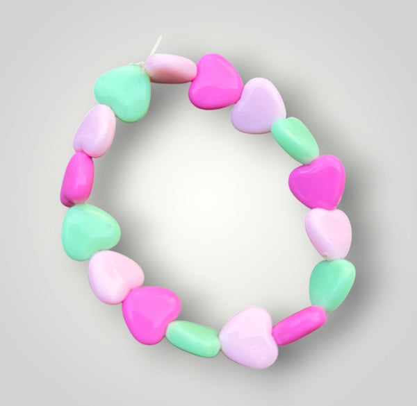 Bracciale colors Beads giro cuori small effetto lucido fuxia rosa verde acqua