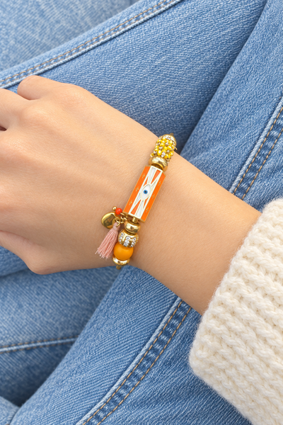 Bracciale bangle amuleto turco cilindrico e charms
