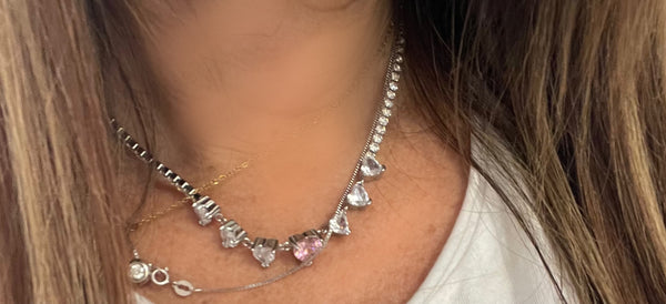 Collana tennis cuori due varianti colore