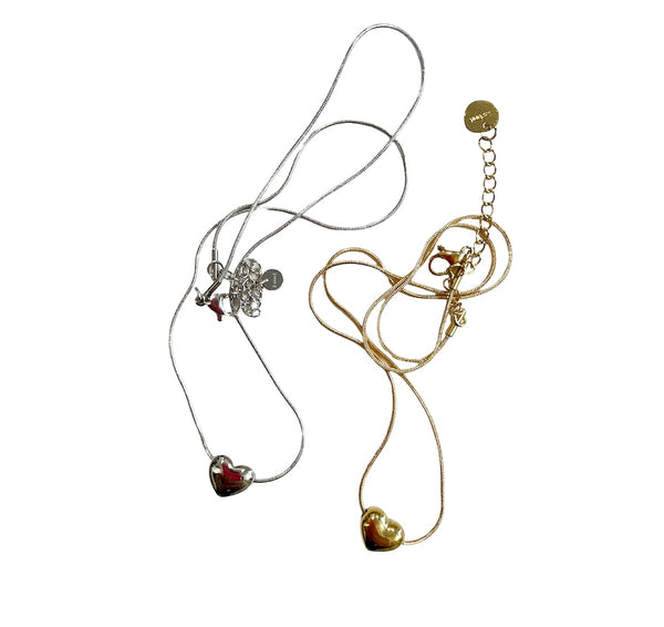 Collana mini cuore puff orizzontale micro snake tubolare due varianti colore