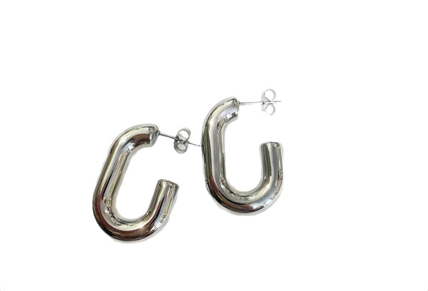 Coppia orecchini Olivia cerchio ovale  bombato Chain bold small due varianti colore