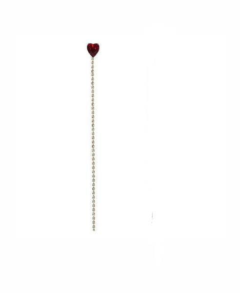 Mono orecchino lovely tennis lungo cristalli con cuore vari colori