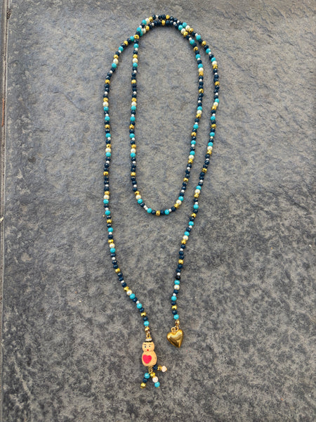 Collana Chinitos  de La Buena  Suerte blu oro ottanio chiaro perla