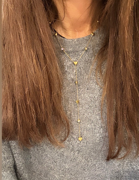 Collana cappio  con cuoricini puff e punti luce due varianti colore