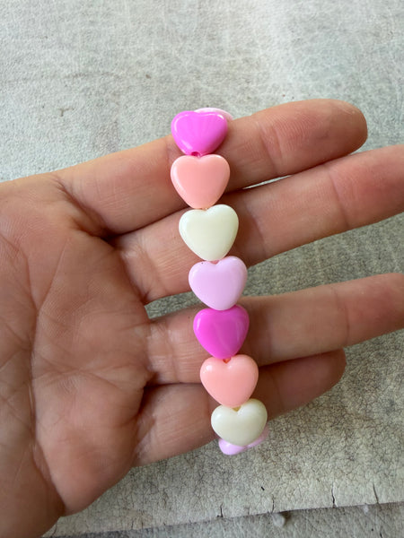 Bracciale colors Beads giro cuori small effetto lucido  fuxia rosa salmone bianco