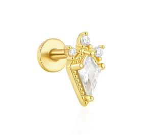 Mono orecçhino piercing crystal rombo con punti luce argento 925