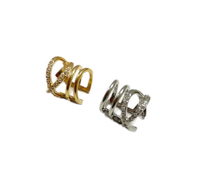Mono  earcuff doppio multi anelli con crystal due varianti colore