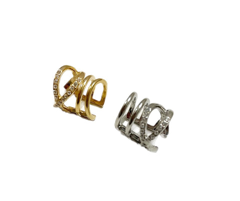 Mono  earcuff doppio multi anelli con crystal due varianti colore