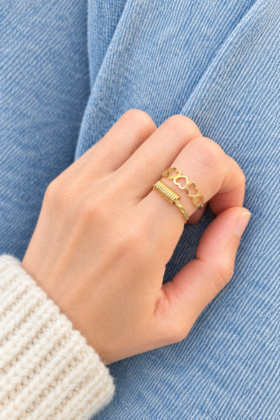 Anello doppio fascia  cuori e molla