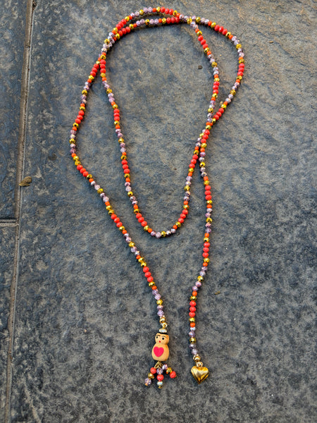 Collana Chinitos  de La Buena  Suerte corallo rosa oro