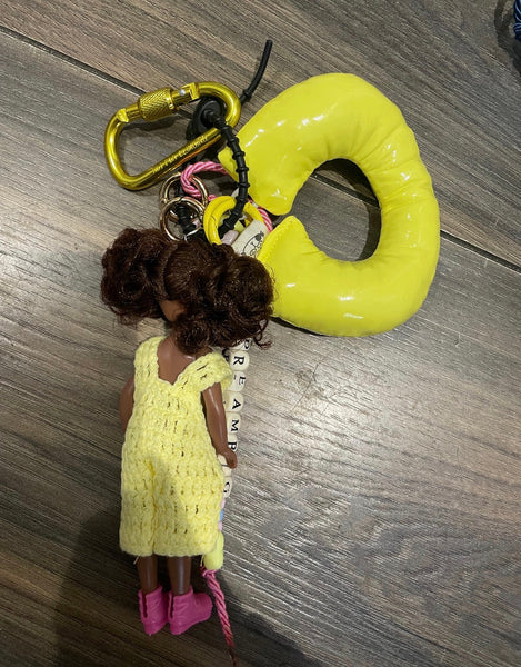 Pimp your bag portachiavi per borsa bambola capelli ricci castani