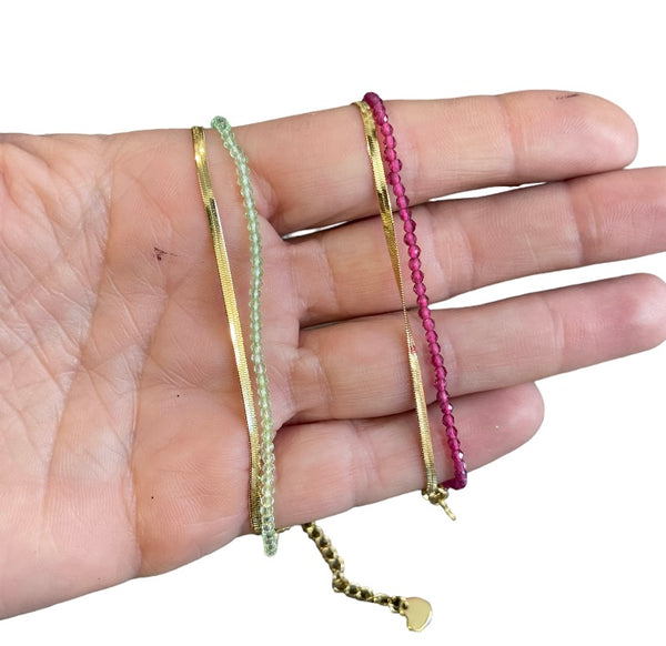 Cavigliera doppia snake piatto e cristallini vari colori