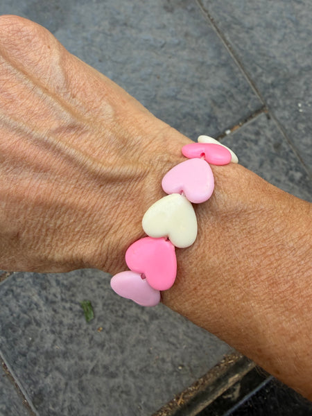 Bracciale colors Beads giro cuori large rosa fuxia bianco