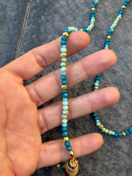 Collana Chinitos  de La Buena  Suerte ottanio verde acqua oro