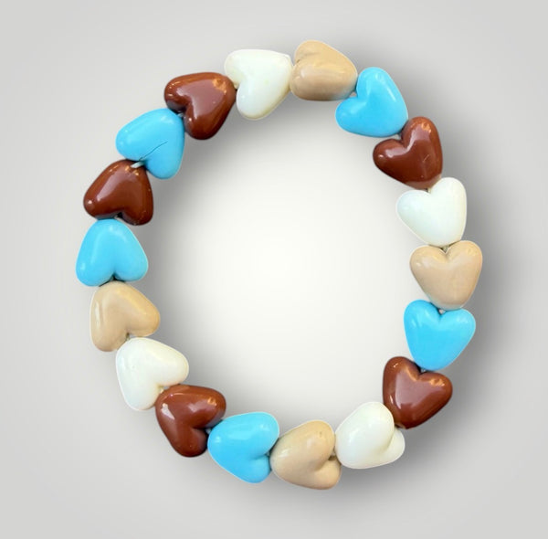 Bracciale colors Beads giro cuori small effetto lucido cioccolato beige turchese bianco