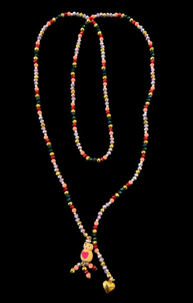Collana Chinitos  de La Buena  Suerte rosa verde bosco rosso brillante corallo rosa oro