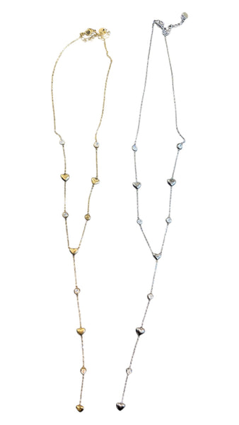 Collana cappio  con cuoricini puff e punti luce due varianti colore