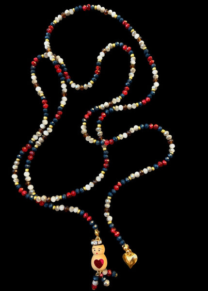 Collana Chinitos  de La Buena  Suerte blu rosso brillante marrone oro grigio perla