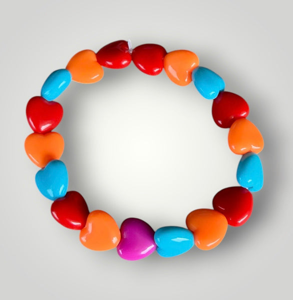 Bracciale colors Beads giro cuori small effetto lucido rosso turchese arancio ciclamino