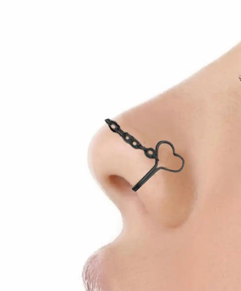 Orecchino per il naso clip Shaper bridge face jewels cuori e catenina vari colori