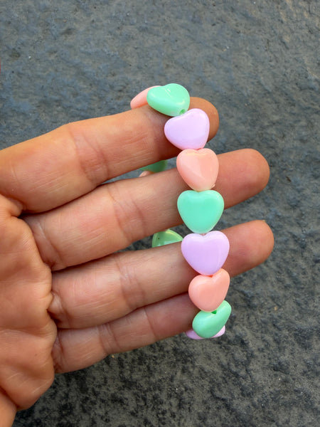 Bracciale colors Beads giro cuori small effetto lucido rosa verde acqua salmone