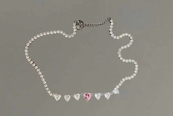 Collana tennis cuori due varianti colore