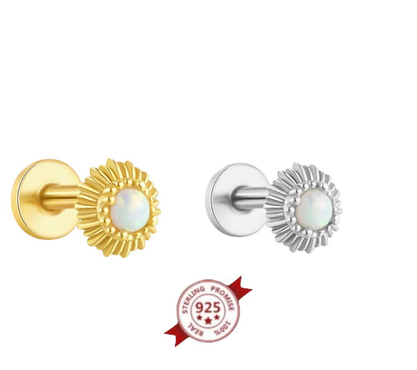 Mono orecchino piercing girasole con perla argento 925