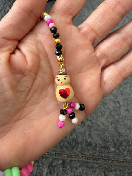 Collana Chinitos  de La Buena  Suerte nero fuxia oro bianco opal