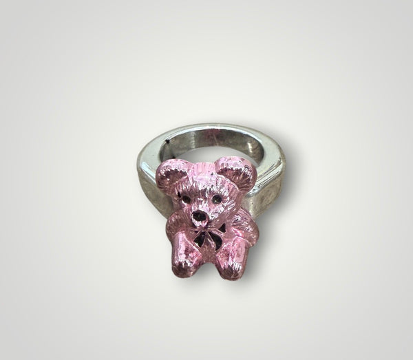 Anello resina metallizzato orsacchiotto teddy con fiocco vari colori