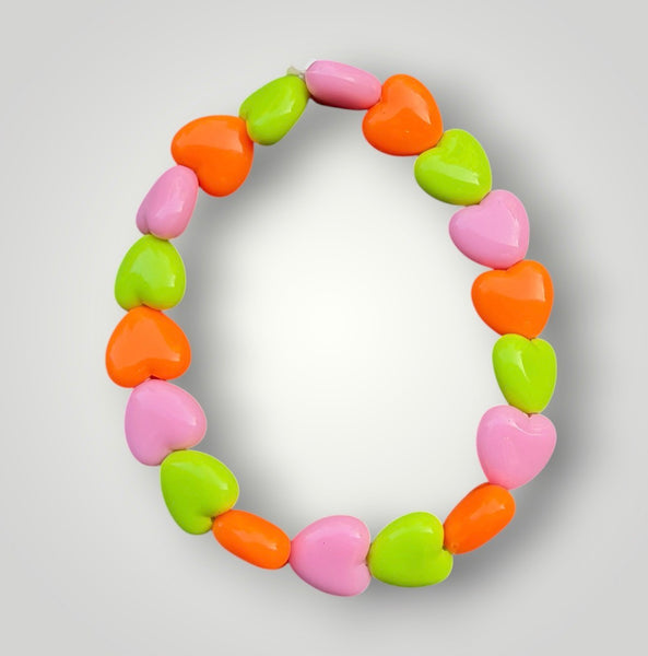 Bracciale colors Beads giro cuori small effetto lucido rosa arancione verde pistacchio