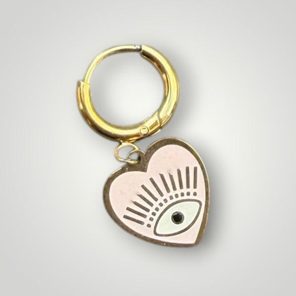 Mono orecchino cuore con occhio vari colori