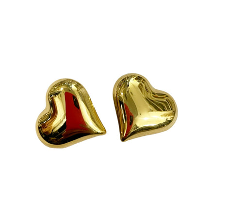 Coppia orecchini cuore puff due varianti colore con clip