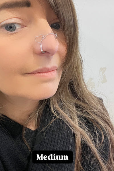 Orecchino per il naso clip Shaper bridge face jewels cuori e catenina vari colori