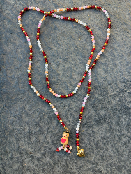 Collana Chinitos  de La Buena  Suerte rosso brillante rosa champagne bianco opal oro