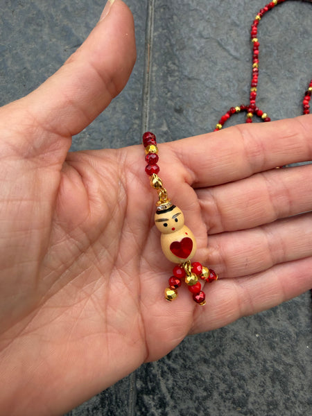 Collana Chinitos  de La Buena  Suerte rosso brillante oro burgundy rosso intenso