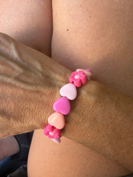 Bracciale colors Beads giro cuori small e fiori fuxia rosa salmone