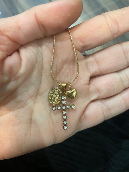 Collana multi charms croce cuore Madonnina due varianti colore c