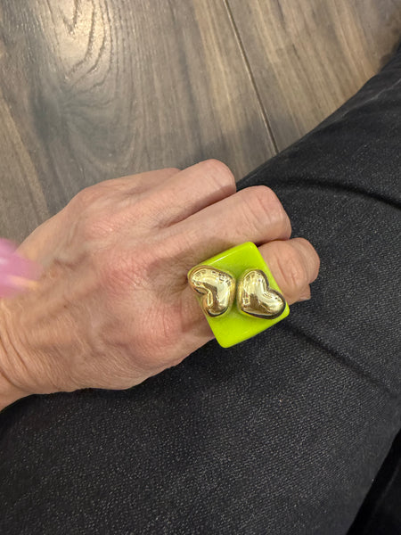Anello resina cuore doppio oro