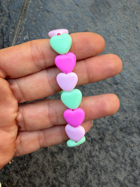 Bracciale colors Beads giro cuori small effetto lucido fuxia rosa verde acqua