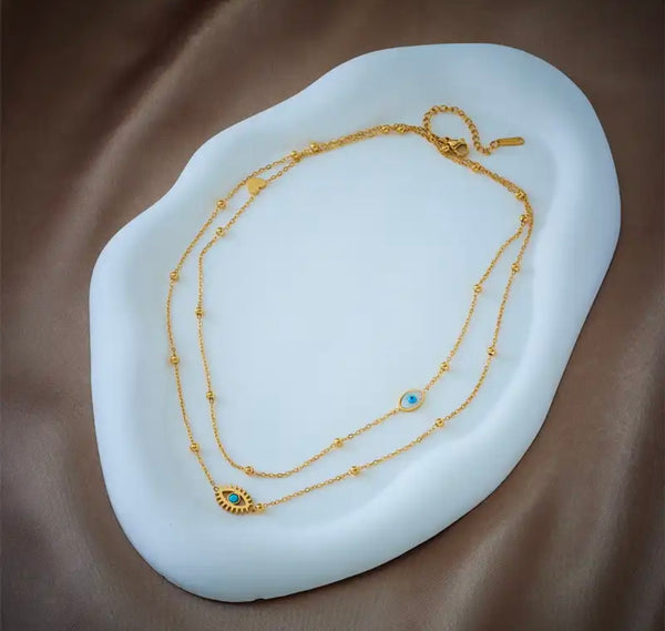 Collana girocollo doppia con occhio greco