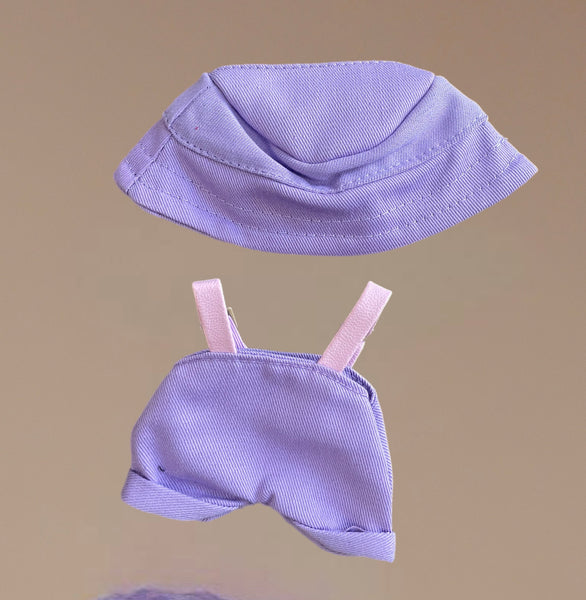 Salopette lilla   e cappellino  abitìno completo per Labubu