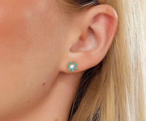 Mono orecchino piercing fiorellino smaltato vari colori