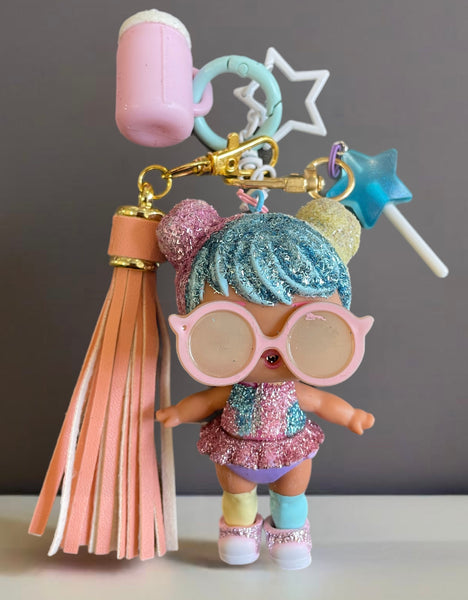 Pimp your Bag Lol capelli Rainbow pastel glitter   con occhiali da sole estraibili