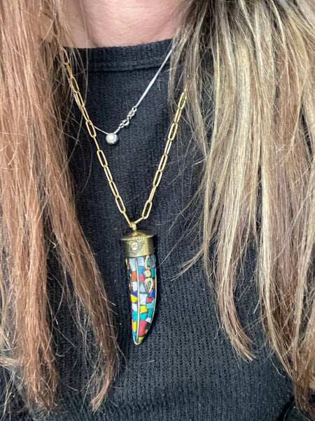 Collana corno tibetano grande vari colori 50 cm