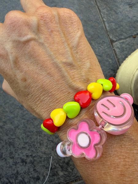 Bracciale colors Beads giro cuori small effetto lucido rosso verde pistacchio giallo