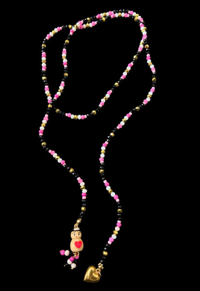 Collana Chinitos  de La Buena  Suerte nero fuxia oro bianco opal